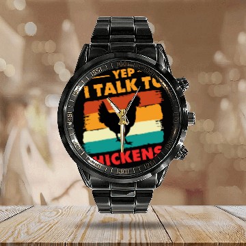Discover Yep I Talk To Chickens - Funny Chicken Farmer Calendar Steel Band Watch