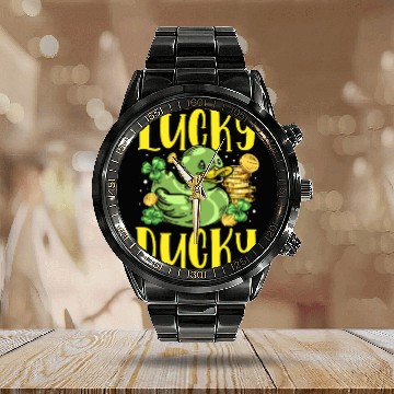 Discover Lucky Ducky Shenanigan Irish Duck St. Patricks Day Calendar Steel Band Watch