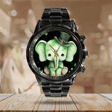 Discover St Patrick's Day Irish Cute Elephant Saint Patrick Calendar Steel Band Watch
