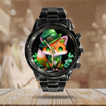 Discover St Patrick's Day Irish Funny Fox Saint Patrick Calendar Steel Band Watch
