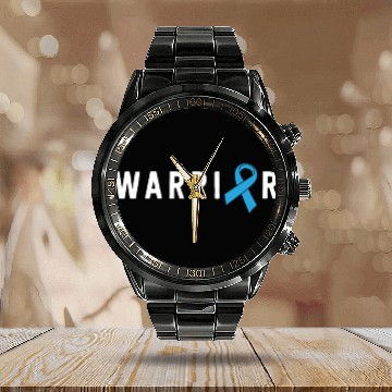 Discover Prostate Cancer Warrior Light Blue Ribbon Dad Calendar Steel Band Watch
