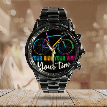 Discover Racing Bike Your Ride Your Vibe Your Time Cool Calendar Steel Band Watch