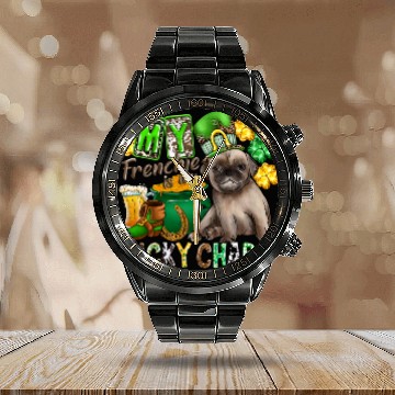 Discover My Frenchie Is My Lucky Charm Calendar Steel Band Watch