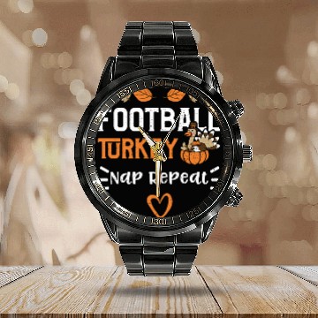 Discover Football Turkey Nap Repeat Calendar Steel Band Watch