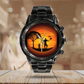 Discover Ultimate Frisbee Fans Father and Son Playing Calendar Steel Band Watch