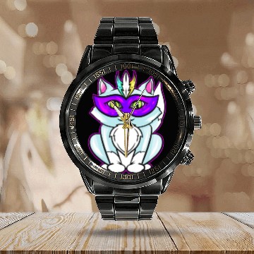 Discover Cute Kawaii Cat With Purple Mask For Mardi Gras Calendar Steel Band Watch