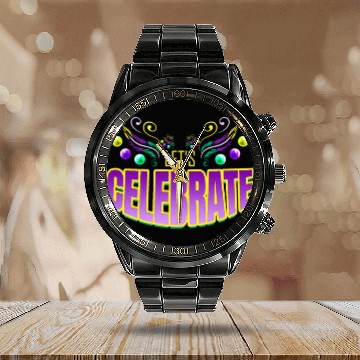 Discover Lettering Let's Celebrate For Mardi Gras Calendar Steel Band Watch