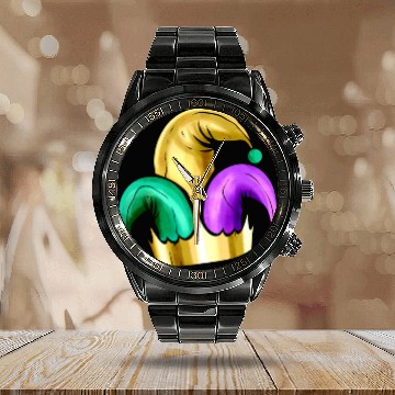 Discover Purple, Yellow Golden And Green Jester Hat For Calendar Steel Band Watch