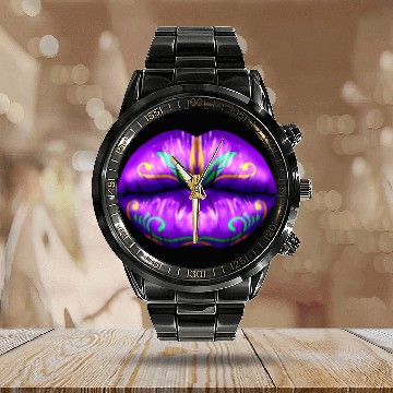 Discover Purple Lips For Mardi Gras Calendar Steel Band Watch
