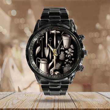 Discover Florist Gardener Dad Grayscale Gardening Tools Calendar Steel Band Watch