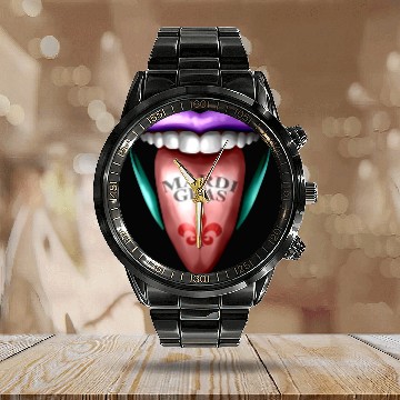 Discover Out Stretched Tongue For Mardi Gras Calendar Steel Band Watch