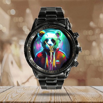 Discover Panda in a neon paradise Calendar Steel Band Watch