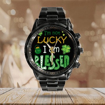 Discover Christian St Patrick's Day Not Lucky Just Blessed Calendar Steel Band Watch