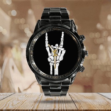 Discover Skeleton Hand Rock Metal Sign Calendar Steel Band Watch