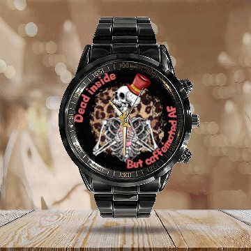 Discover Dead Inside Caffeinated Skeleton Valentine Day Calendar Steel Band Watch
