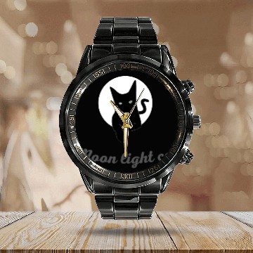 Discover Moon light cat Calendar Steel Band Watch