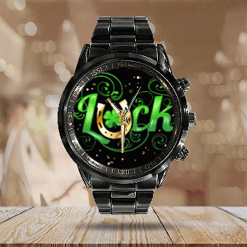 Discover Green Golden Luck Logo With Horseshoe For St Calendar Steel Band Watch