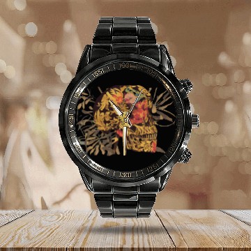 Discover floral butterfly skull art illustration abstract Calendar Steel Band Watch