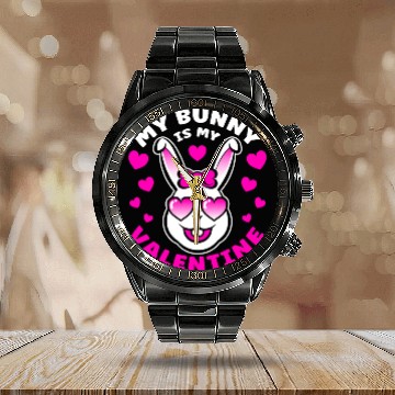 Discover MY BUNNY IS MY VALENTINE Pink Sunglasses Calendar Steel Band Watch