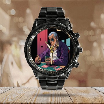 Discover Cool Poker Fans Retro Comic Style Poker Player Calendar Steel Band Watch