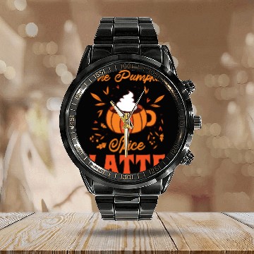 Discover Pumpkin Spice Latte Halloween Coffee Lover Tarot Calendar Steel Band Watch