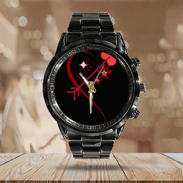 Discover Red floral cupid arrows heart Valentine's day Calendar Steel Band Watch