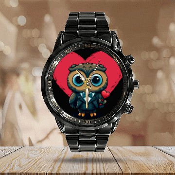 Discover Valentine's Day Romance with Adorable Owl Groom Calendar Steel Band Watch