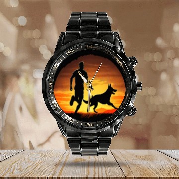 Discover Runner Dog Animal Lover Dog Dad Silhouette Calendar Steel Band Watch