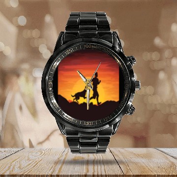 Discover Runner Dog Animal Lover Dog Dad Silhouette Calendar Steel Band Watch