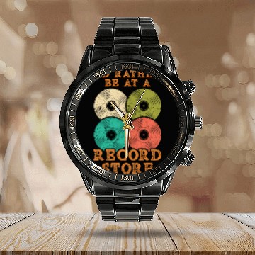 Discover I'd Rather Be At A Record Store Vinyl Player Music Calendar Steel Band Watch