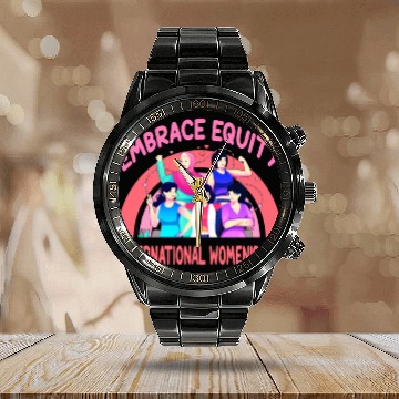 Discover International Women's Day Embrace Equity Calendar Steel Band Watch