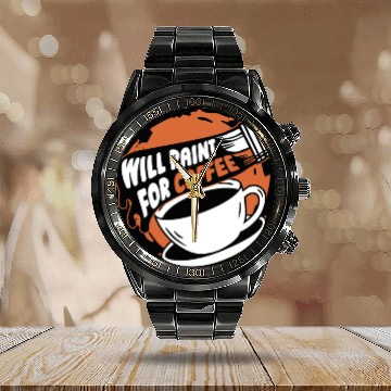 Discover Painter Painting Coffee Calendar Steel Band Watch
