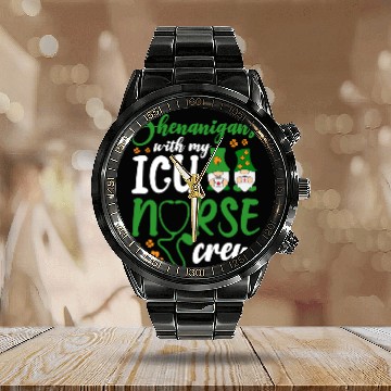 Discover Shenanigans With My ICU Nurse Crew Saint Calendar Steel Band Watch
