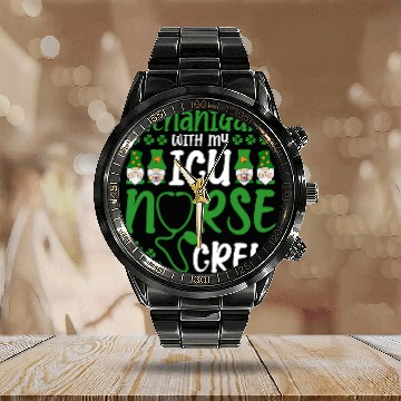 Discover Shenanigans With My ICU Nurse Crew Saint Calendar Steel Band Watch