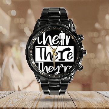 Discover Their, There, and They're - English Teacher Correc Calendar Steel Band Watch