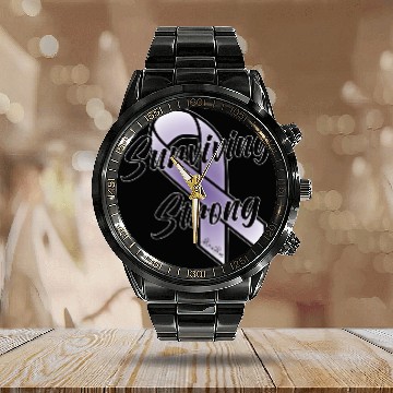 Discover Surviving Strong - Hodgkin's Lymphoma Cancer Calendar Steel Band Watch