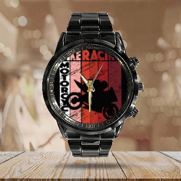 Discover Bike Racing Motorcycle Race Retro Biker Calendar Steel Band Watch