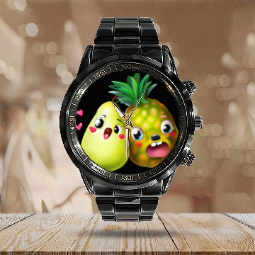 Discover Pineapple pear love - cute fruit design Calendar Steel Band Watch