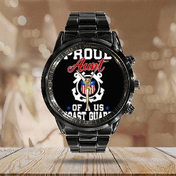 Discover Proud US Coast Guard Aunt Calendar Steel Band Watch