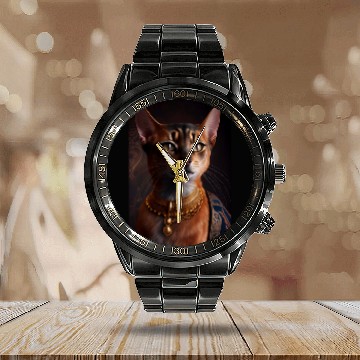 Discover Abyssinian Queen Cat Breed Portrait Royal Renaissa Calendar Steel Band Watch