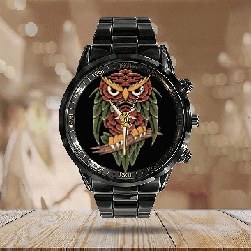 Discover Owl Flower Calendar Steel Band Watch