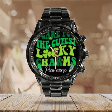 Discover Groovy Retro NICU Nurse St Patrick's Day Calendar Steel Band Watch