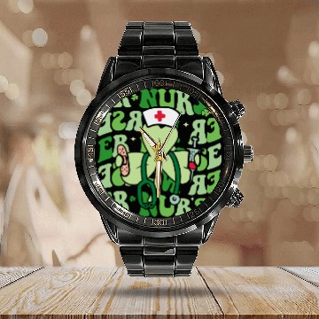 Discover Groovy ER Nurse Funny Shamrock St Calendar Steel Band Watch