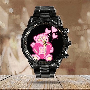 Discover Teddy bear valentine with balloons Calendar Steel Band Watch