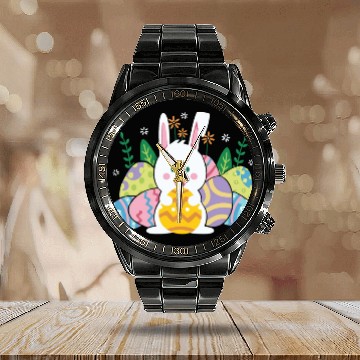 Discover Cute Easter Bunny Egg Hunt Calendar Steel Band Watch