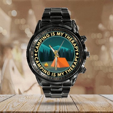 Discover Camping is my therapy Calendar Steel Band Watch