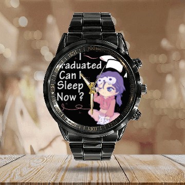 Discover I Graduated Can I Sleep Now Sleepy Anime Chibi Cut Calendar Steel Band Watch