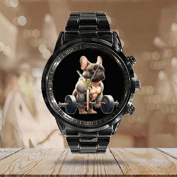 Discover Funny French Bulldog Bodybuilding Gym Calendar Steel Band Watch