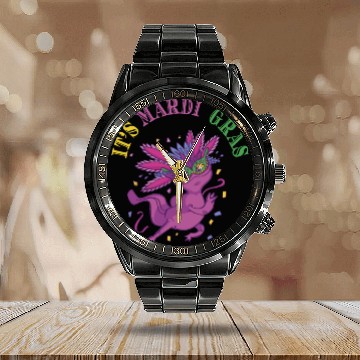 Discover Axolotl Mardi Gras ITS MARDI GRAS AXOLOTL Calendar Steel Band Watch