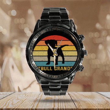 Discover Pitbull Grandpa For Pitbull Dog Lover Calendar Steel Band Watch